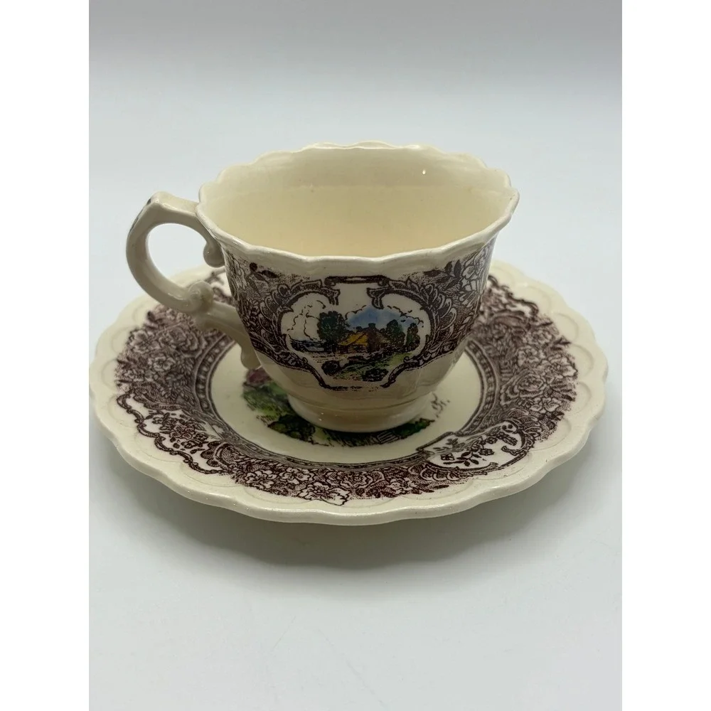 Vintage Vernon Kiln 1860 demitasse cup&saucer. Cabin Scene made 1940